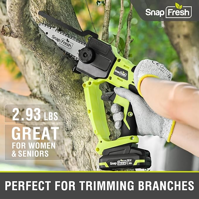 SnapFresh Mini Chainsaw Cordless 5” & 6”, 20V Electric Handheld Chainsaws with 2.0Ah Battery & Fast Charger, Lightweight Battery Powered Saw with 2 Chains for Wood Cutting & Branch Trimming