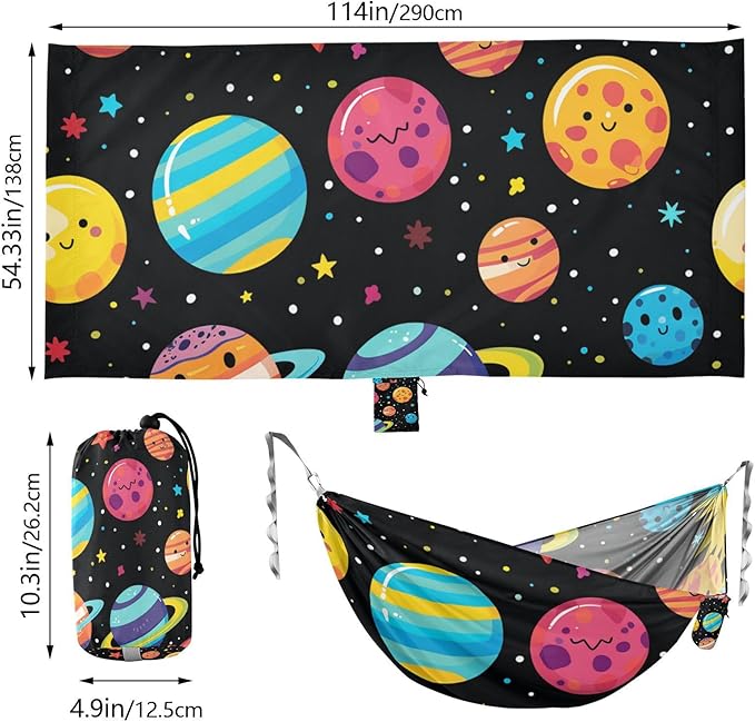 Colorful Cartoon Planets 330lb Capacity Hammocks for Camping with Portabl Carry Bag Backyard Hammock for Outside Beach Patio Garden Silla colgante para Patio Exterior