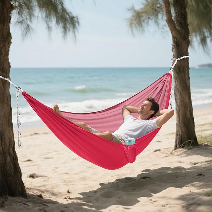 Bright Red Solid Color 330lb Capacity Camping Hammock with Hanging Rope Fabric Hammock for Camping Travel Accessories Silla hamacas para adultos