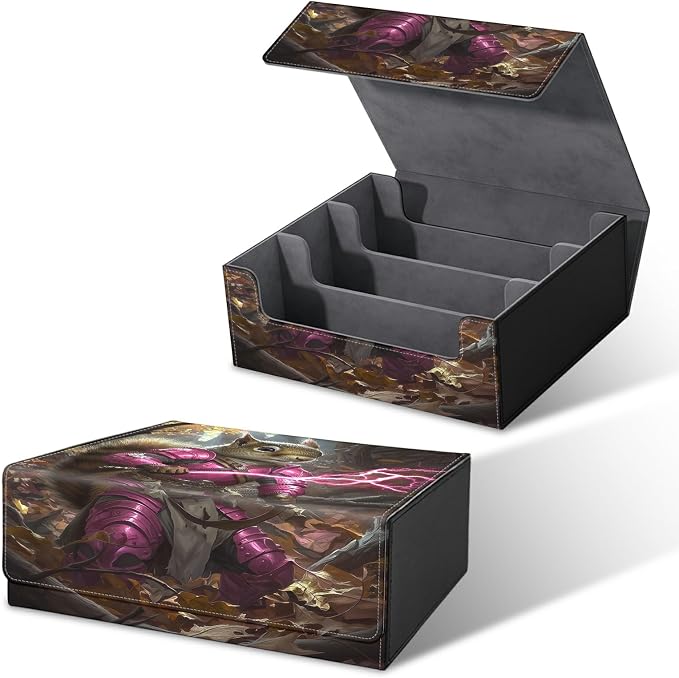 Large Card Deck Box for MTG, Fits 1200+ Sleeved Cards, PU Leather Storage Case with Strong Magnetic Closure, Multiple Colors for TCG CCG Baseball Card Collections, Purple Lightning Squirrel