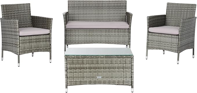 SAFAVIEH PAT7506B Collection Bandele Grey 4-Piece Outdoor Living Patio Set