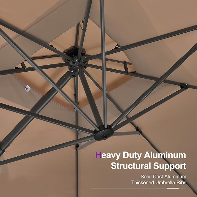 PURPLE LEAF 10 FT Patio Umbrella with Base Outdoor Cantilever Large Offset Umbrella Hanging Double Top Square Umbrella with 360° Rotation Tilting for Garden Deck Backyard Pool Taupe