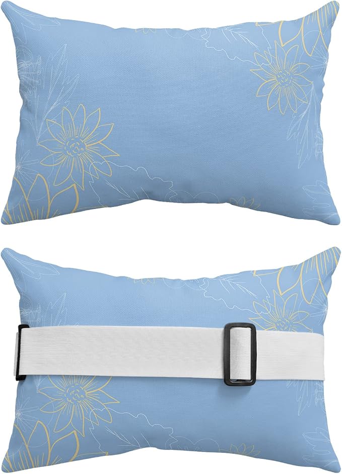 Outdoor Pillows Covers with Inserts Minimalist Lines Leaves Flowers Blue Waterproof Recliner Pillow with Adjustable Strap Throw Pillows for Patio Furniture Pool Lounge Chair, 11x16 inch, 1PCS