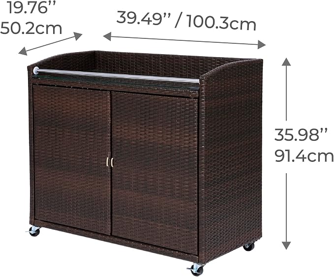 Teamson Home Veronica Outdoor Portable PE Rattan Serving Cart with Wheels, Brown