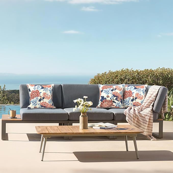 LVTXIII Outdoor Throw Pillow Covers 16x16 Waterproof Tropic Accent Pillow Cases Fluffy Outdoor Cushion Covers for Garden and Patio Furniture Decoration, 2 Pack, Red Chrysanthemum