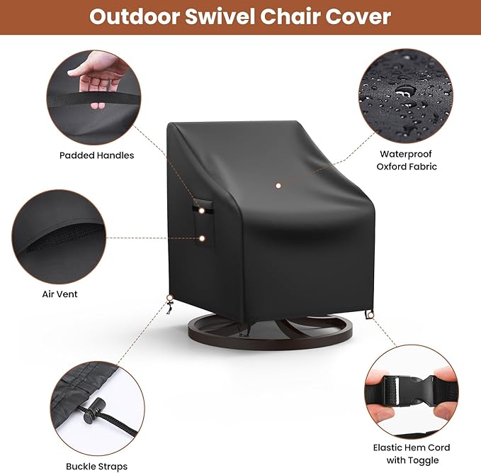 Mrrihand Outdoor Swivel Lounge Chair Cover Waterproof, 2 Pack Heavy Duty Patio Rocking Chair Covers for Outdoor Furniture, 33" W×37" D×38.5" H, Black