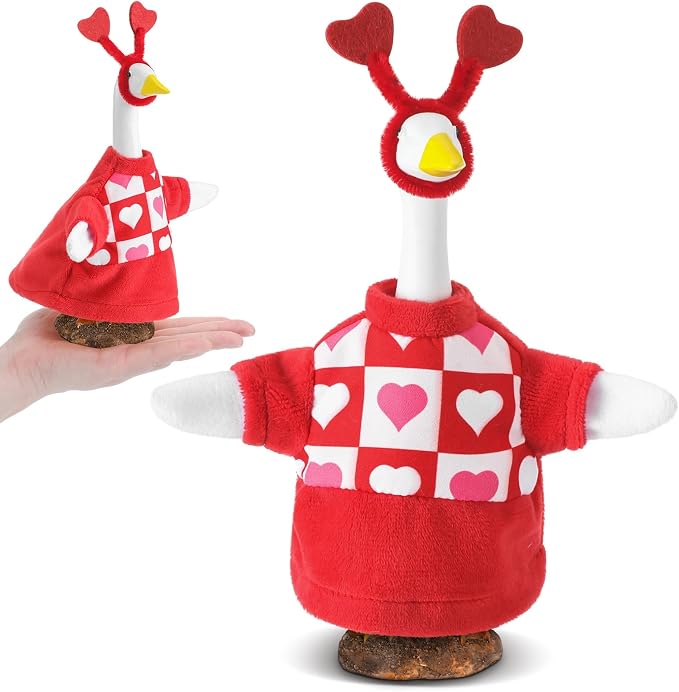 7'' Desk Valentine Heart Goose Outfit Mini Porch Goose Clothes Yard Silly Lawn Duck Shirt for School Classroom Cement Plastic Duck Student