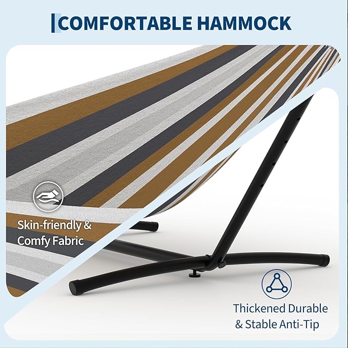 TrailBlaze Double Hammock with Stand, Heavy Duty Portable Steel Hammock Set for Outdoor and Indoor Use, 500lb Capacity, Includes Carrying Bag, Space Saving Design,Quick Assembly