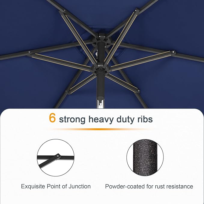 7.5ft Outdoor Umbrella Patio Umbrella with Solar Lights,18 LED Lighted Table Market Outdoor Umbrella, 2-Year-Non-Fading, for Pool, Deck, Garden,Backyard
