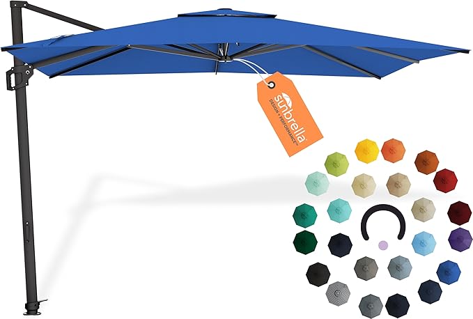 Midtown Umbrellas 9 x 9 Ft Outdoor Cantilever Patio Umbrella w/Sunbrella Dark Blue Fabric - 360° Rotate Offset Patio Umbrella, Deck Patio Umbrella, Backyard Umbrella & Garden Umbrella - Black Frame