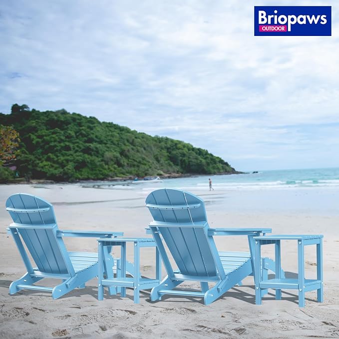BRIOPAWS Outdoor-Side-Tables | Set of 2 | Small | HDPE Plastic | Patio End-Table | 2-Shelf Adirondack Outside Tables | All Weather | for Poolside Front Porch Indoor Living Room | 14" x 13" | Arctic