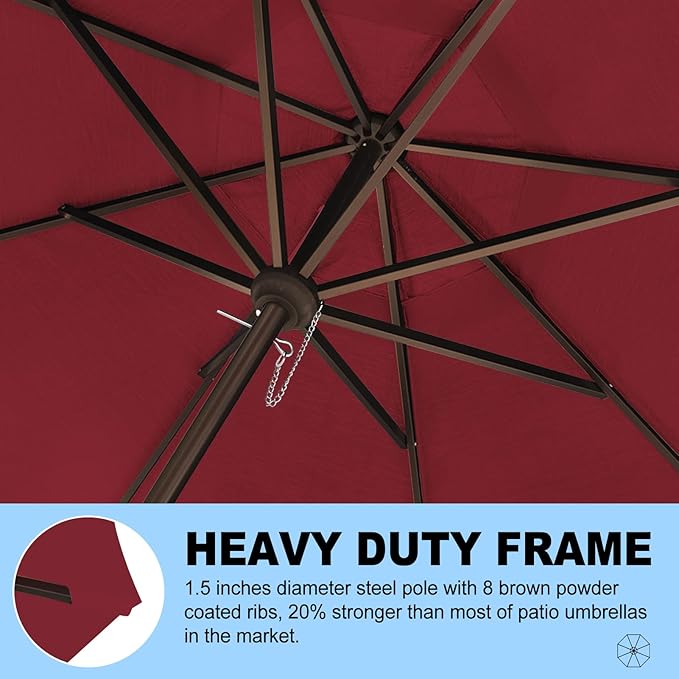 Eurmax USA 10-Year-Non-Fading 10FT Outdoor Patio Market Umbrella,UPF50+ UV Resistant Sun Shade,Heavy Duty Commercial Grade,Crank Lift Design,Windproof Vented Top for Garden,Pool,Deck,Burgundy