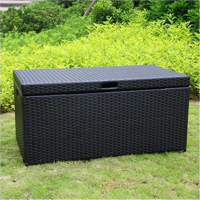 BOWERY HILL Wicker/Rattan Patio Storage Deck Box, Steel Frame, Black Finish, 40" W x 20" D x 20" H, Weather-Resistant Outdoor or Indoor Trunk, Hinged Lid, Handles for Easy Portability