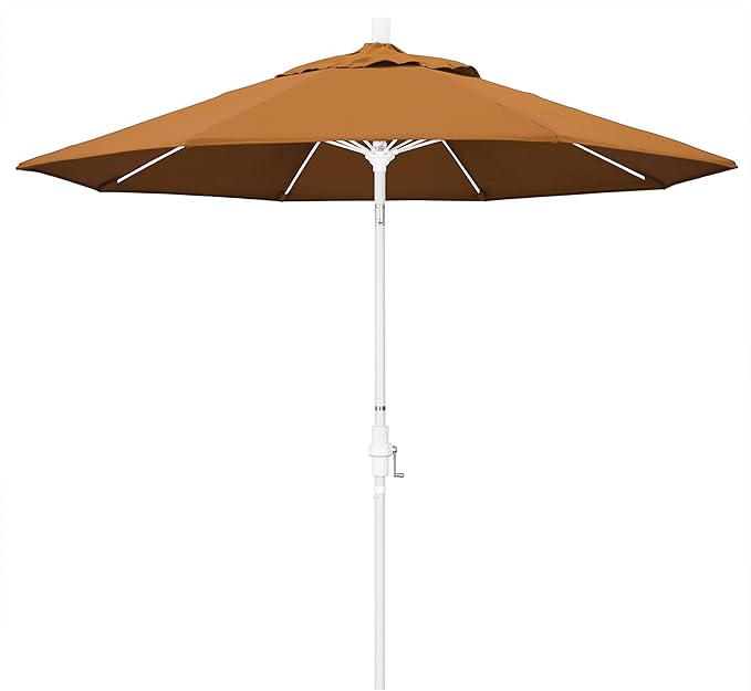 California Umbrella 9' Round Crank Lift, Collar Tilt, Aluminum Pole, Fiberglass Rib Patio Umbrella, White Finish