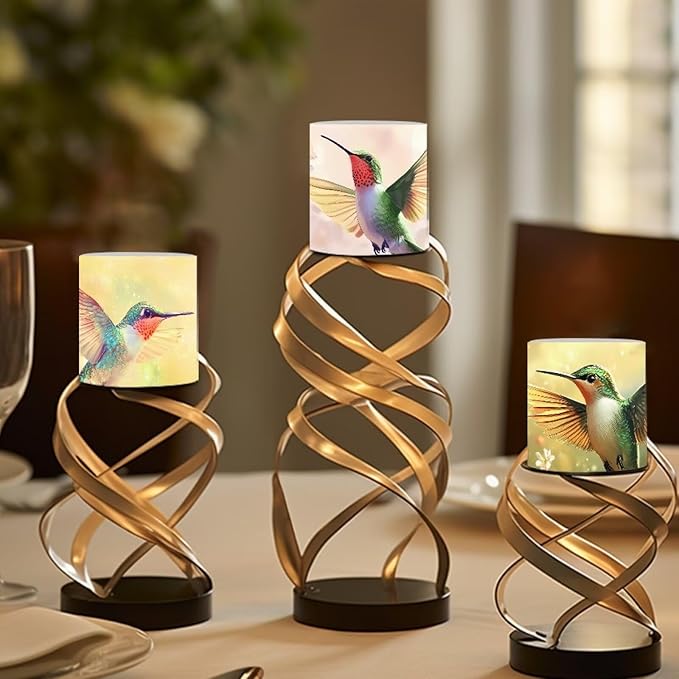 Vintage Flower Hummingbird 3 inch Flameless LED Candles with Remote Timer Set of 4 Home Decorative Realistic Flickering Flameless Candles with Battery Operated