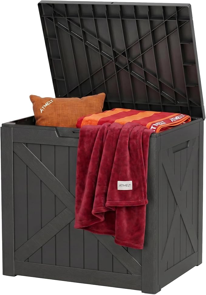 35 Gallon Resin Deck Box Outdoor, Waterproof Lockable Delivery Storage Box, Storage Bins Container for Toy Patio Cushions Garden Tools, Black