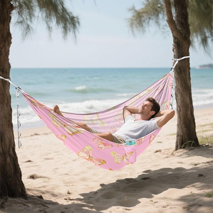 Camping Hammock Outdoor Hammocks for Outside Butterfly Watercolor Beach Trees Portable Lightweight with Pockets Tree Straps Indoor Small