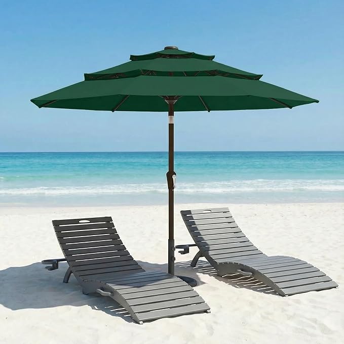 10ft Patio Umbrella, 3 Tier Outdoor Market Table Umbrellas with 8 Fiberglass Ribs and Push Button Tilt, Windproof, Vented Canopy, UV Protection for Deck, Pool, Backyard