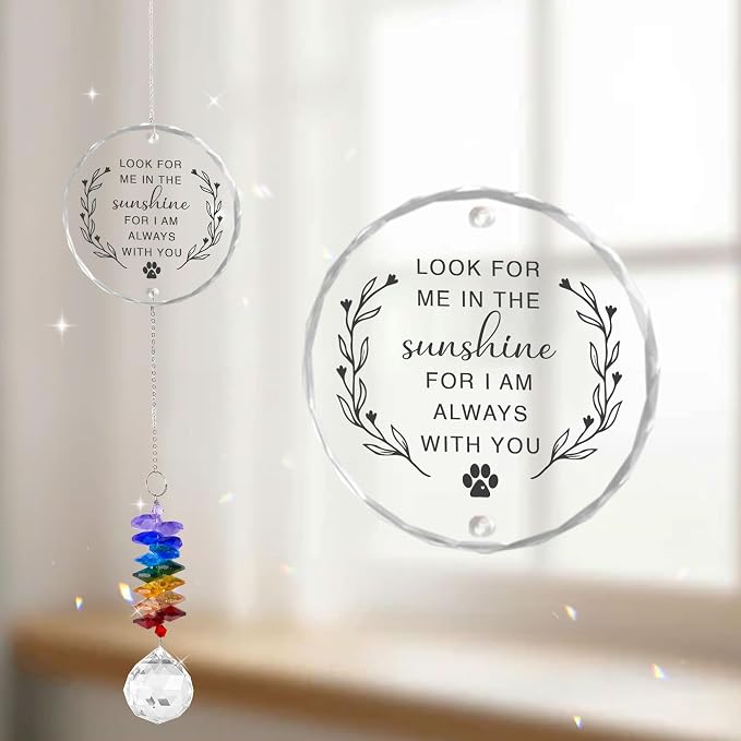 Pet Memorial Suncatcher Look for me in the Sunshine - Dog Memorial Gifts - Pet Loss - Thoughtful Dogs and Cats Remembrance - Pet Sympathy - Crystal Bereavement Gift