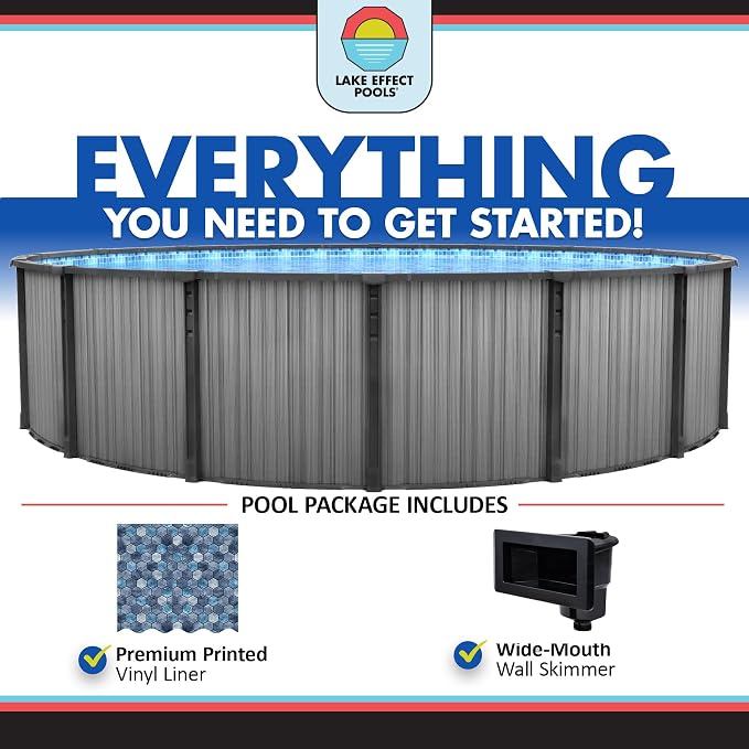 Lake Effect Pools 'Bora Bora' 15 ft Round Above Ground Swimming Pool | 52 Inch Resin Protected Steel Sided Walls | Bundle Includes: 25 Gauge Overlap Liner & Widemouth Skimmer