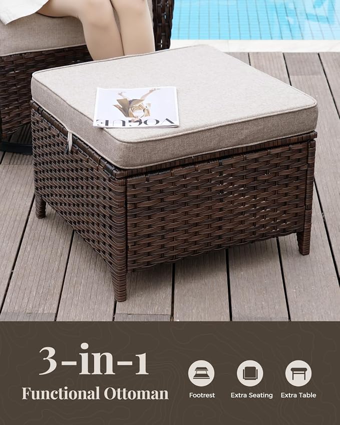 Patio Furniture Set with Luxury 6" Cushions, 11 Pieces Swivel Rocking High Back Patio Chairs, Couch and Ottoman, Outdoor Wicker Conversation Set for Deck, Porch, Backyard, Poolside, Beige