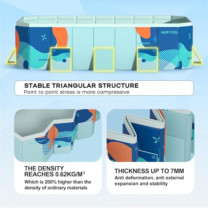 10 FT Non-Inflatable Foldable Pool, Reinforced Panel Support, 4-Layer Anti-Puncture Material, Dual Drain, Outdoor Water Play Pool for Family Kids Pets Backyard Slide Combo Use