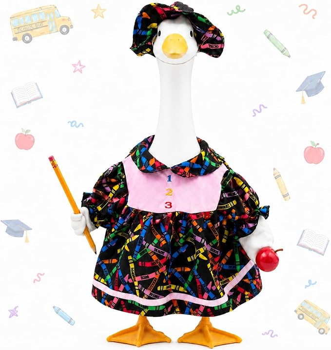 Back to School Porch Goose Outfits For 23" Cement Plastic Geese Statue | First Day of Goose Clothes for School Classroom Cement Goose Outdoor Garden Yard Decor
