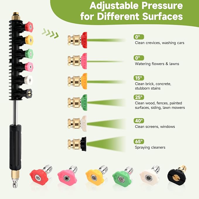 47" &24" Radiator Cleaning Wand Set, 97.5 inch Pressure Washer Extension Wand with Spray Nozzle Tips, 30°,90°,120° Curved Rod, 1/4" Quick Connect