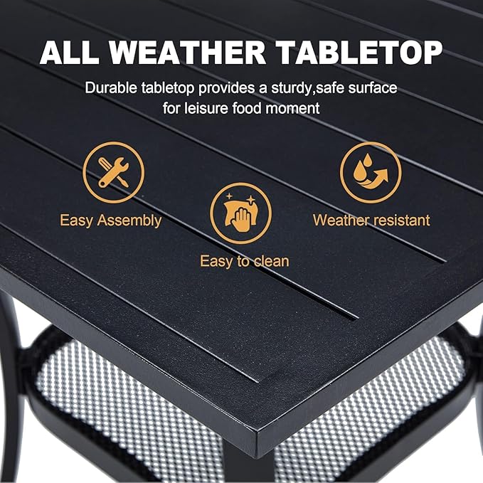 VICLLAX Patio 3 Pieces Outdoor Bistro Table Set, 28" Square Metal Table and 2 Swivel Textilene Chairs, Patio Dining Set for Patio, Lawn, Garden, Porch, Black/Dark Grey