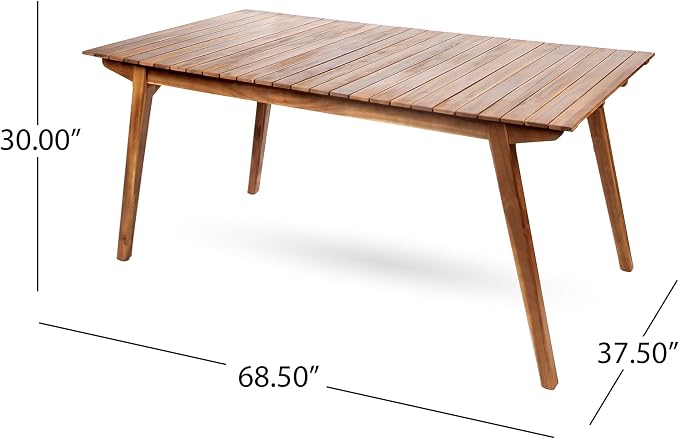 Christopher Knight Home 7 Piece Outdoor Dining Set, 69" Acacia Wood Patio Table with 6 Wooden Chairs, Teak Finish Solid Wood Dining Table Set for Backyard Garden Porch Deck