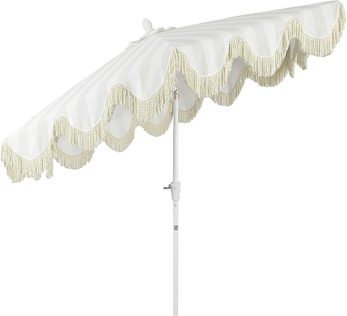 Eyely BMU1001 Halden 9 ft. Classic Cottage Tassel Market Patio Umbrella with Auto-Tilt, Crank