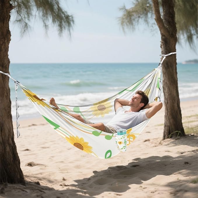 Sunflower Green Musical Note White 330lb Capacity Hammocks with Hanging Rope Swing Hammock for Indoor Outdoor Patio Bases para hamacas para adultos