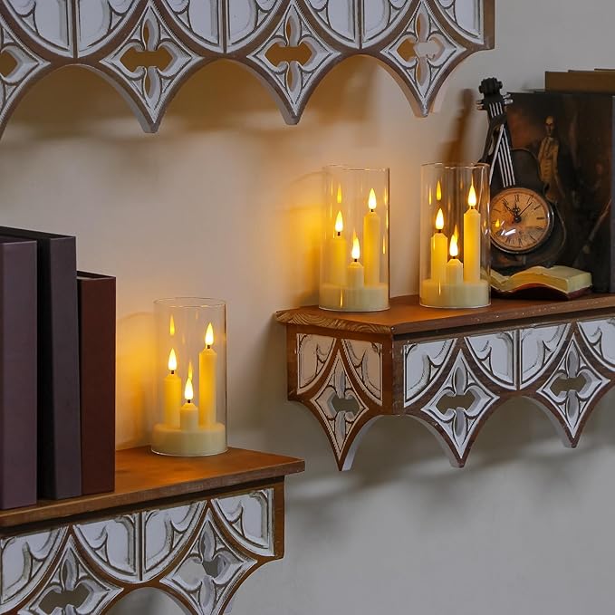 3 in 1 Flameless Taper Short Candles with 10 Key Remote Control and Timer, Battery Operated Pack of 2 LED Acrylic 3" x6" White Pillar Flickering Warm Light