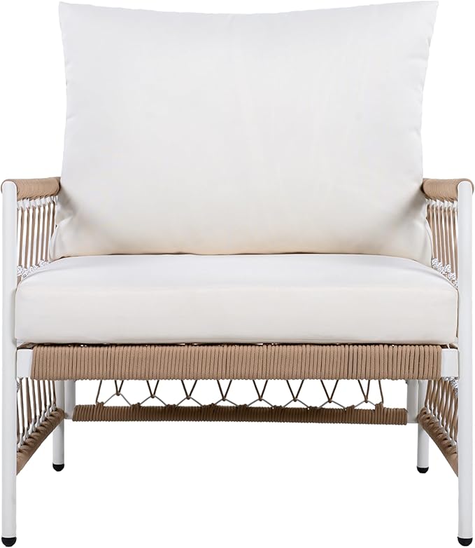 Christopher Knight Home Gwen 3-Piece Bohemian Outdoor Patio Furniture Set, Set of 2 Lounge Chairs with Cushions & Glass Top Side Table, Patio Conversation Set for Garden, Poolside, Beige + Natural