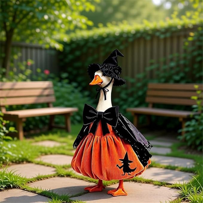 Mtsebmves Pumpkin Wizard Porch Goose Outfit Witch Geese Costume 23-Inch Porch Goose Dress for Yard Lawn Outdoor Garden Patio