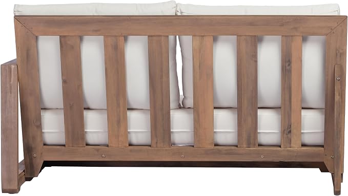 Christopher Knight Home 2 Piece Outdoor Patio Furniture Set Acacia Wood Sofa with Thick Cushions and Slatted Coffee Table, Modular Floor Seating Conversation Set, Natural Wood Finish