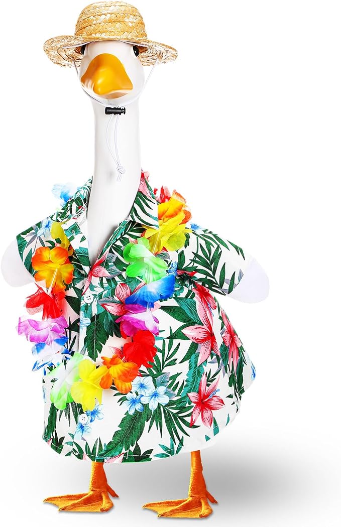 FuWeave Summer Porch Goose Outfit for 17" Hawaii Skirt Lawn Goose Costume Clothes for Outdoor Patio Yard Lawn Art Decoration