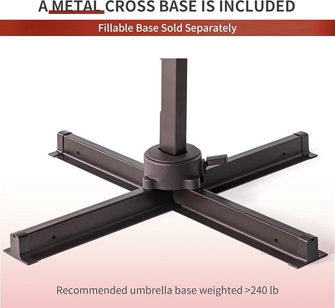 JZAC & QZYD 10X13 FT Outdoor Cantilever Patio Umbrella with LED Lights, Large Heavy Duty 2-Tier Aluminum Offset Umbrellas with 360-Degree Rotation for Pool Deck, Red