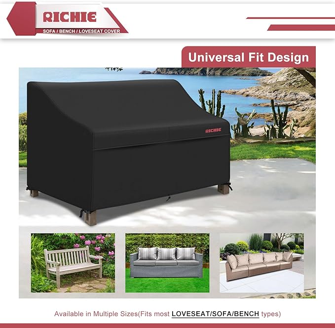 RICHIE Waterproof Patio Sofa Cover 3-Seater - Outdoor Furniture Covers for Loveseat/Couch with Air Vents & Handles, 90"W*42"D*31"H, Black