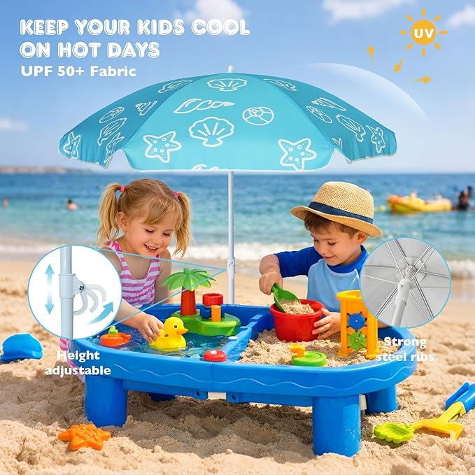 AMMSUN 5ft Seaside Beach Umbrella for Sand and Water Table - Kids Durable Umbrellas for children Beach Camping Garden Outdoor Play Shade