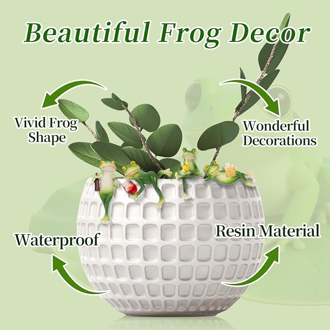Frog Statue 4 Pack,Tipsy Resin Decor Outdoor,Cute Figurines for Garden Balcony Potted Plant Hangers for Flower Yard Lawn