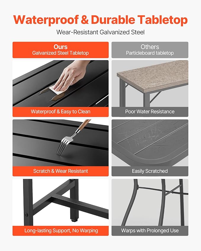 VEVOR Outdoor Bar Table, 39.4 x 15 in Patio Bar Table, Waterproof Top & Sturdy Metal Frame, Rectangle Counter Height Dining Tables, Outdoor Furniture for Balcony, Yard, Hot Tub, Poolside, Indoor