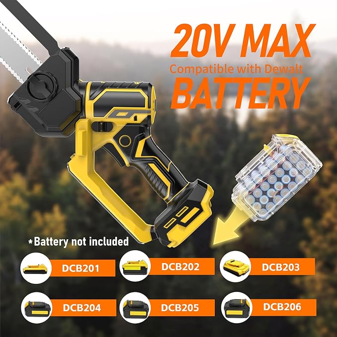 2 in 1 8" Mini Chainsaw Compatible with Dewalt 20V Battery(NO Battery) | 8" Brushless Electric Chainsaw with Rotating Head, Ruler Guide and Handle for Branch Trimming Wood Cutting