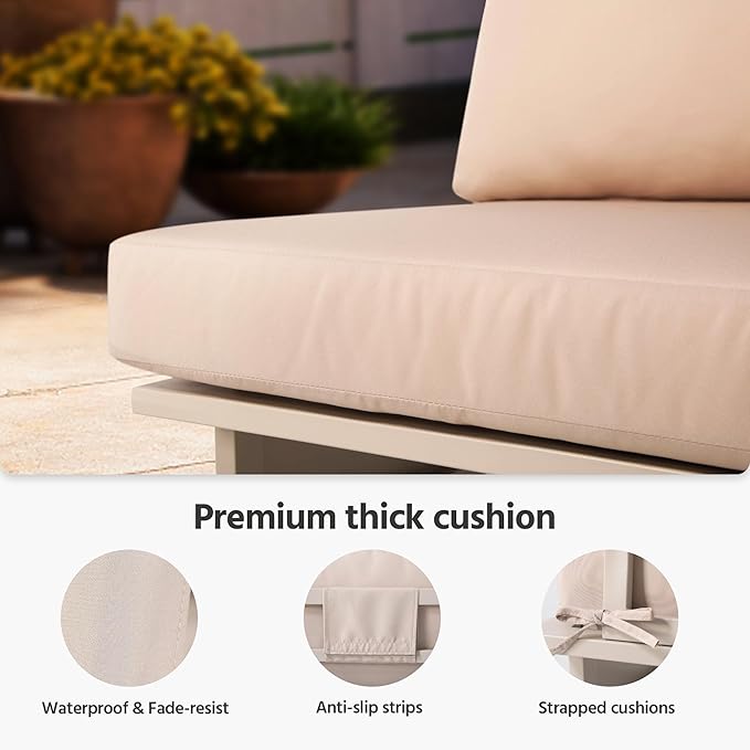LAUSAINT HOME 8 Pieces Patio Furniture Set, Outdoor Metal Frame Patio Conversation Sets with Coffee Table & Thick Cushions for Garden, Poolside, Backyard(Beige)