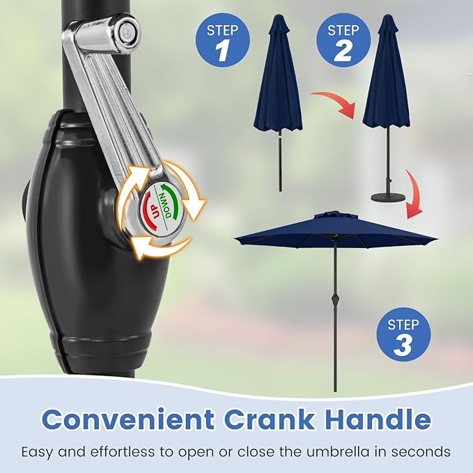 8.5 FT Patio Umbrella Outdoor Table Umbrella, Market Umbrella with Crank Handle, 8 Sturdy Ribs, Air Vent & Sun-Protective Canopy, Parasol for Garden, Backyard, Deck & Pool