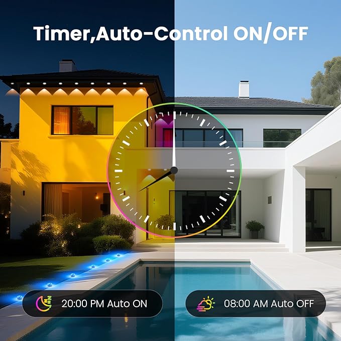 Outdoor Ground Lights 100FT, RGB Permanent Outdoor Lights with Bluetooth & APP Control, Color Changing, Waterproof IP67, Timer for Yard Eaves Landscape Pathway