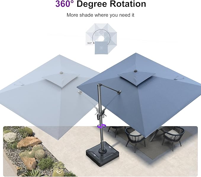 PURPLE LEAF Sunbrella Cantilever Umbrella 9' X 12' Outdoor Patio Rectangular Double Top Large Heavy Duty 360° Rotation Offset Umbrella for Outside Deck Backyard Garden Pool Spectrum Denim