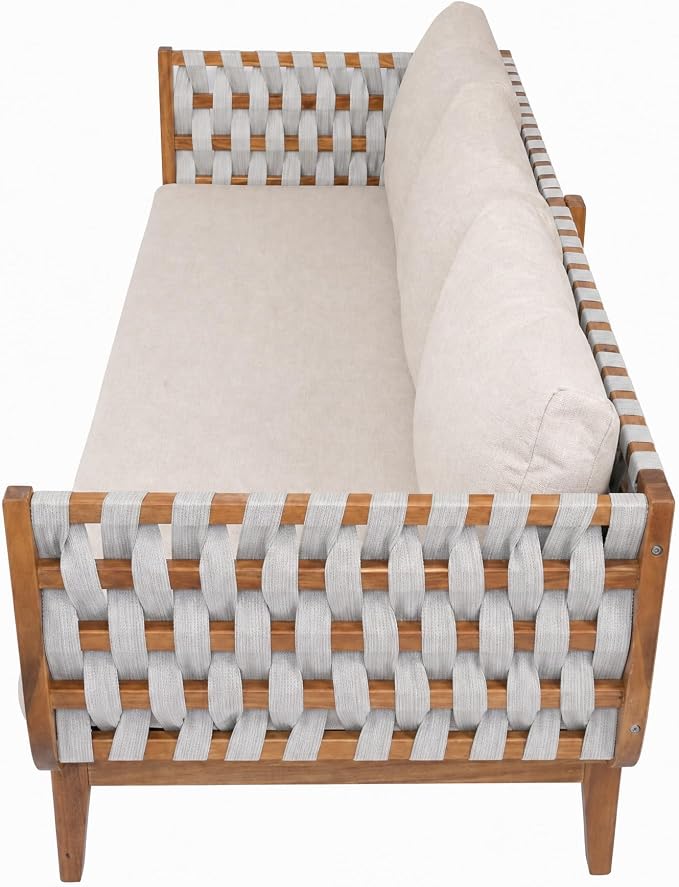 Christopher Knight Home Gwen 5 Piece Acacia Wood Patio Conversation Set with Sofa, Coffee Table, Ottomans and Club Chair, Patio Sofa Set with Cushions, Outdoor Patio Furniture Set, Teak+Beige