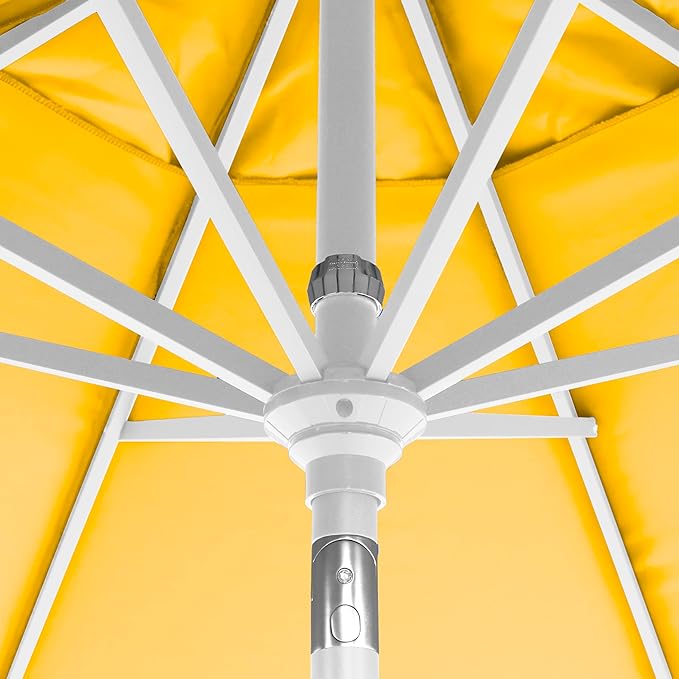 California Umbrella 5-Year-Non-Fading, 9Ft Premium Patio Umbrella, Hand-Crank, Button-Tilt, White Frame, Solution Dyed Lemon Fabric