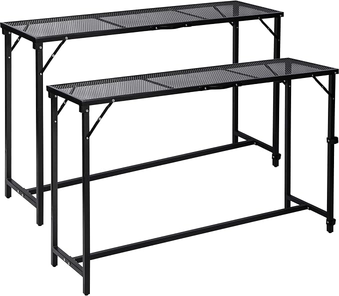 REDCAMP 55 Inch Outdoor Bar Table, 2 Pack Folding Paito Bar Height Hot Tub Table with Waterproof Mesh Top for Balcony, Garden, Poolside, Indoor, Rectangle Black